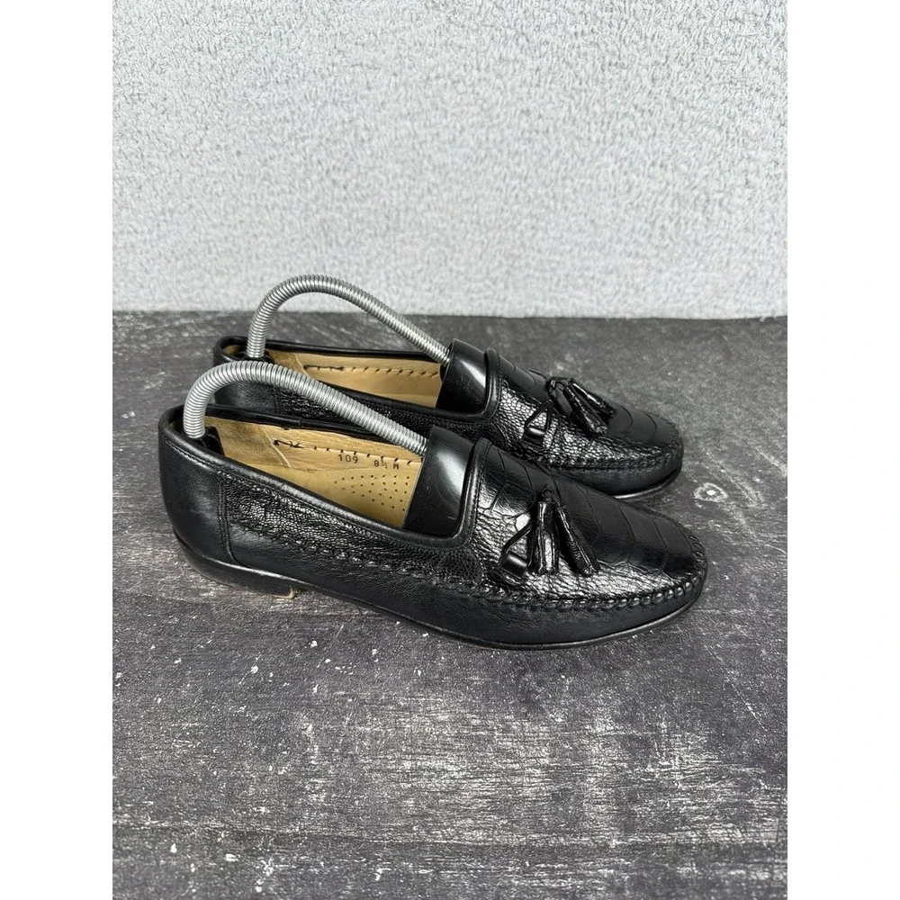 Vtg Zelli Genuine Ostrich Leg Tassel Loafers Black Exotic Leather Italy Size 8.5